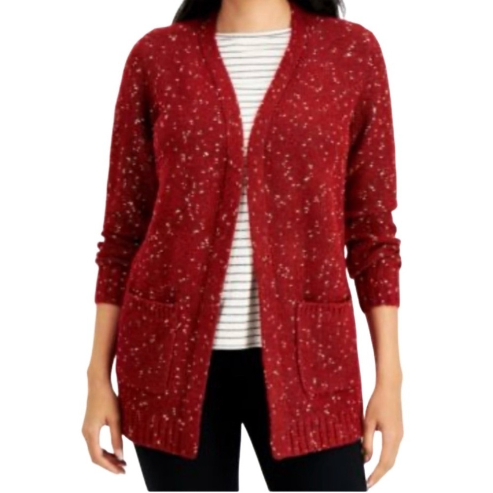 Alfani Shine dark red with silver sparkle cardigan. Size XXL. Pockets.